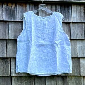 Eileen Fisher Handkerchief Linen Round Neck Top White Size PL